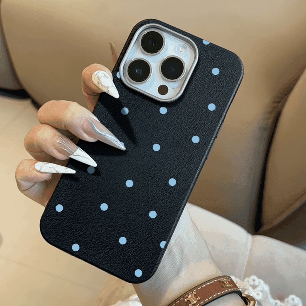 Phone Cases Leather - Simple Blue Polka Dots Phone Case