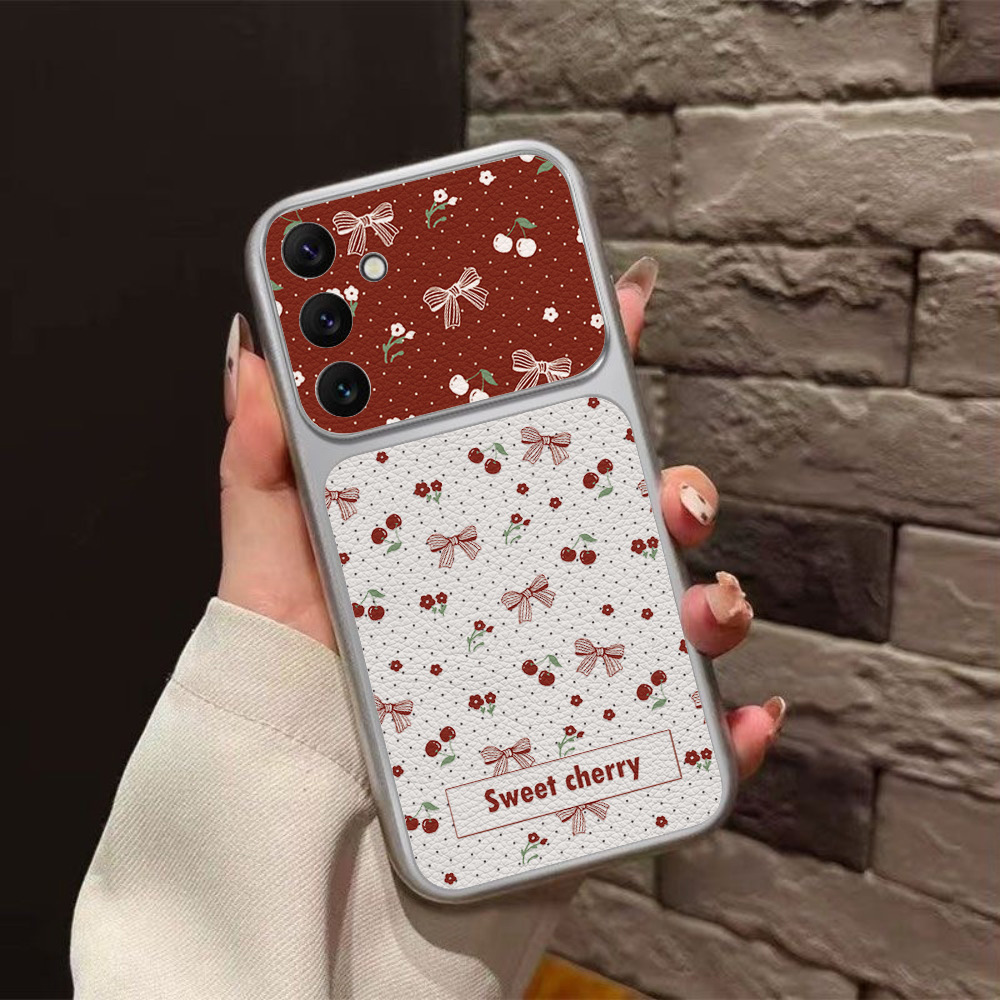 Phone Cases Leather - Red Cherry Bow And Flower Leather