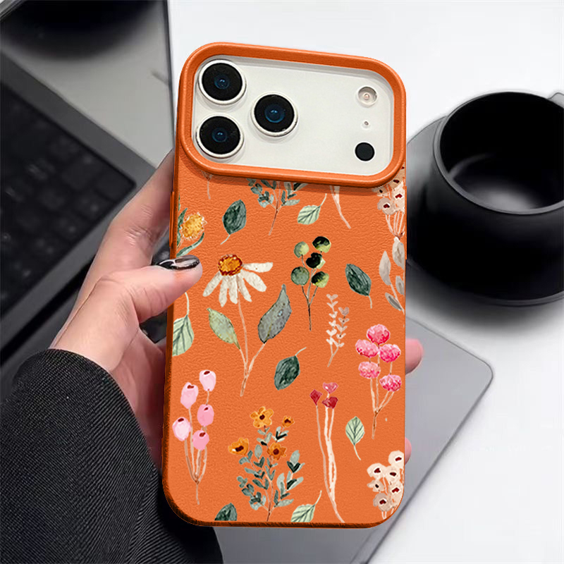 Phone Cases Leather - Colorful Plants Printed Leather Texture TPU