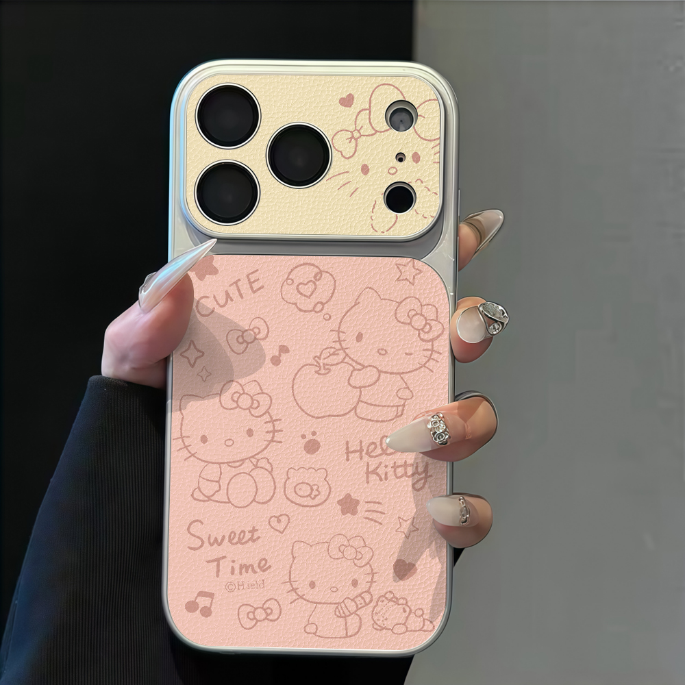 Phone Cases Leather - Line art Hello Kitty Cute Phone