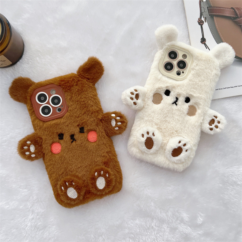Korean 3D Cartoon Bear Fluffy  - Phone Cases Leather ulasan dan harga