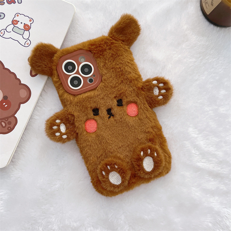 Korean 3D Cartoon Bear Fluffy  - Phone Cases Leather ulasan dan harga