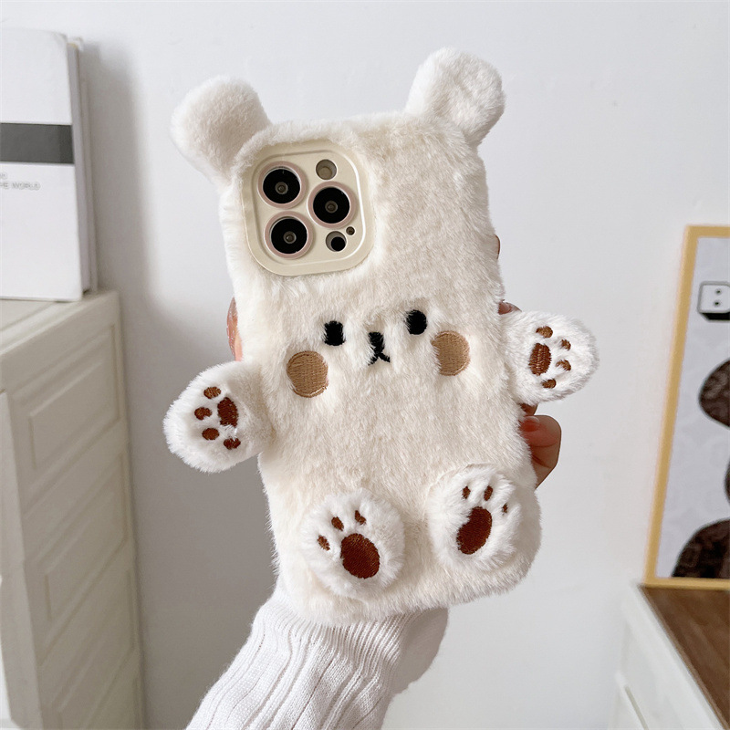 Korean 3D Cartoon Bear Fluffy  - Phone Cases Leather ulasan dan harga